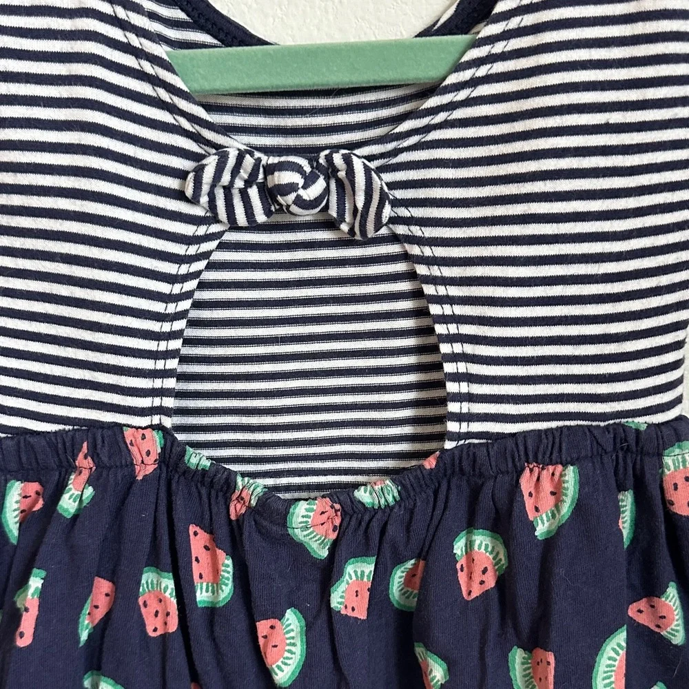 Girls Navy Watermelon Print Striped Dress